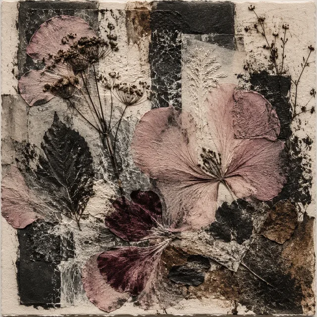 Cinder Petal Collagraph style artwork preview