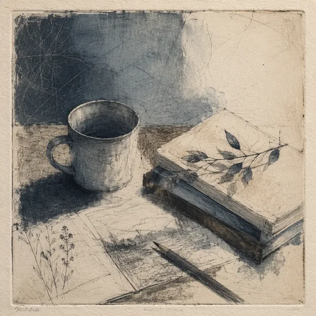 Smoke-Blue Drypoint style artwork preview