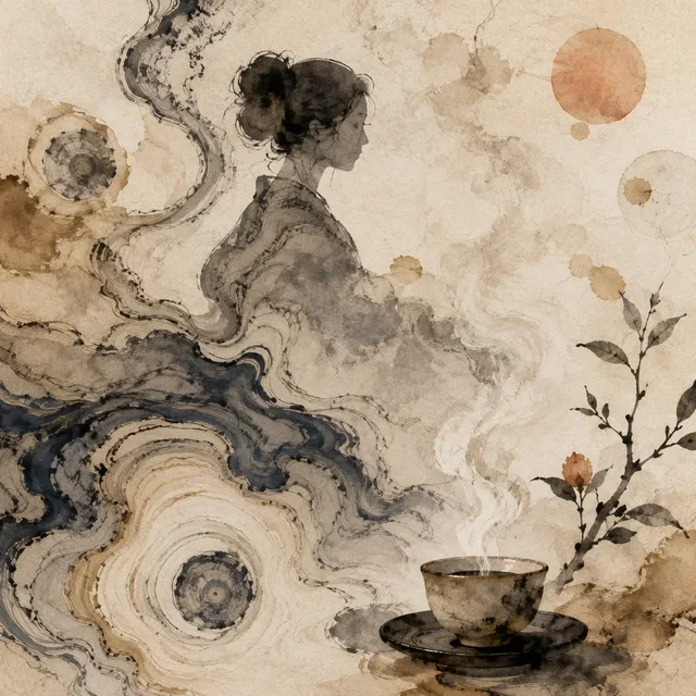 Tea-Smoke Suminagashi style artwork preview
